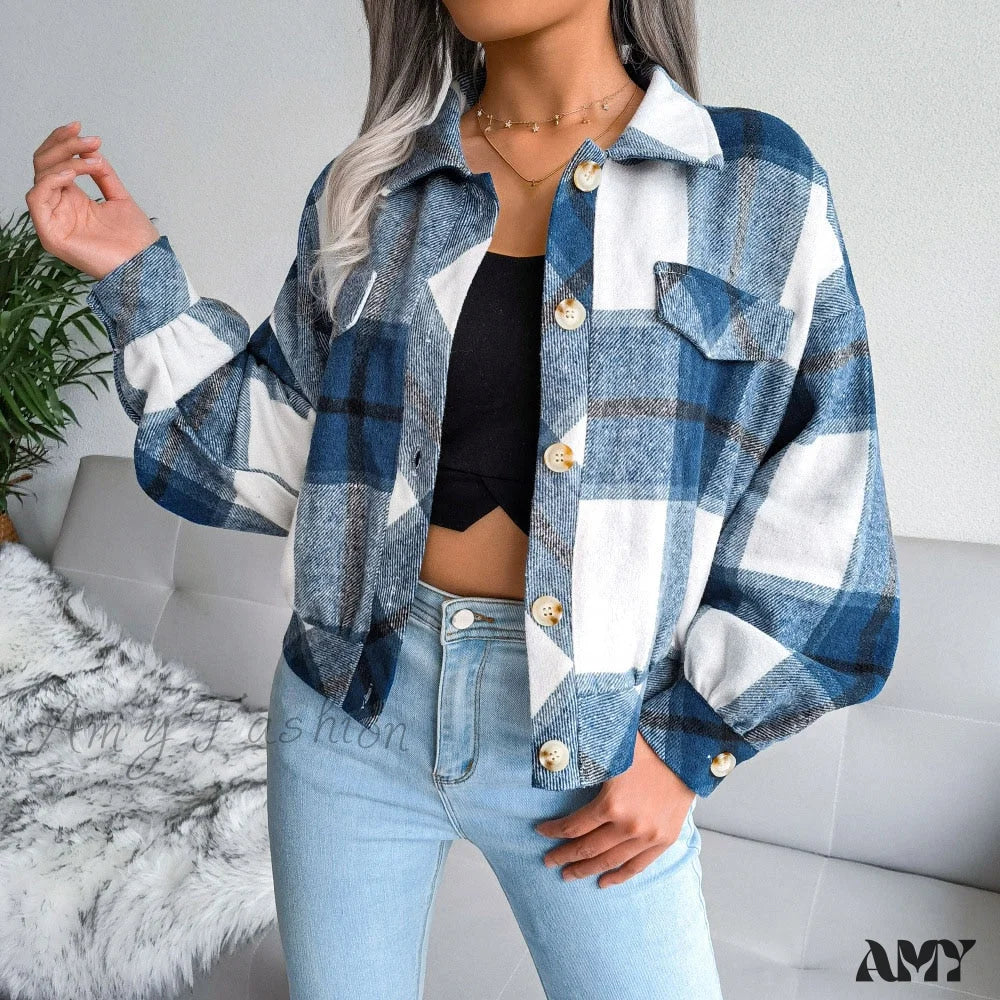 Amy Fashion - Plaid Vintage Pockets Oversized Jacket