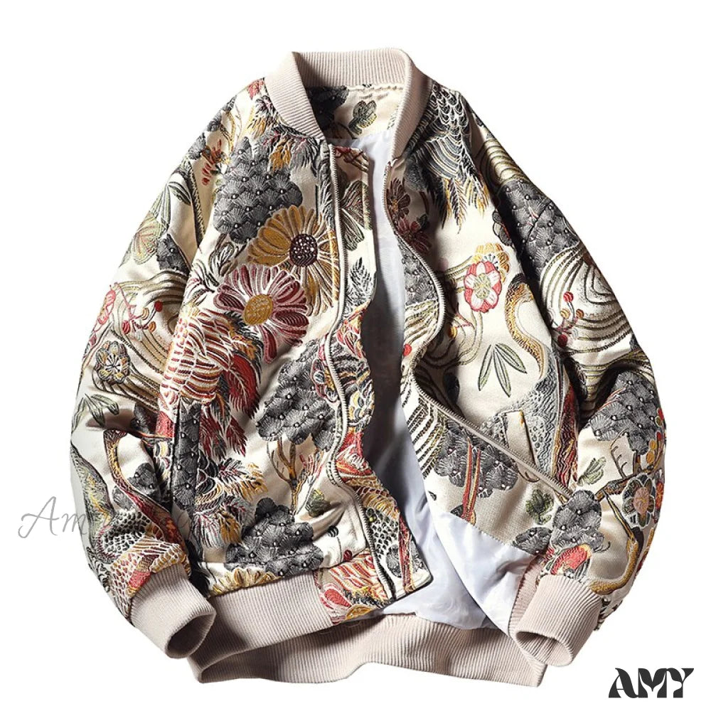 Amy Fashion - Plegie Embroidery Baseball Jacket White / M