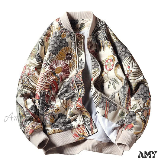 Amy Fashion - Plegie Embroidery Baseball Jacket White / M