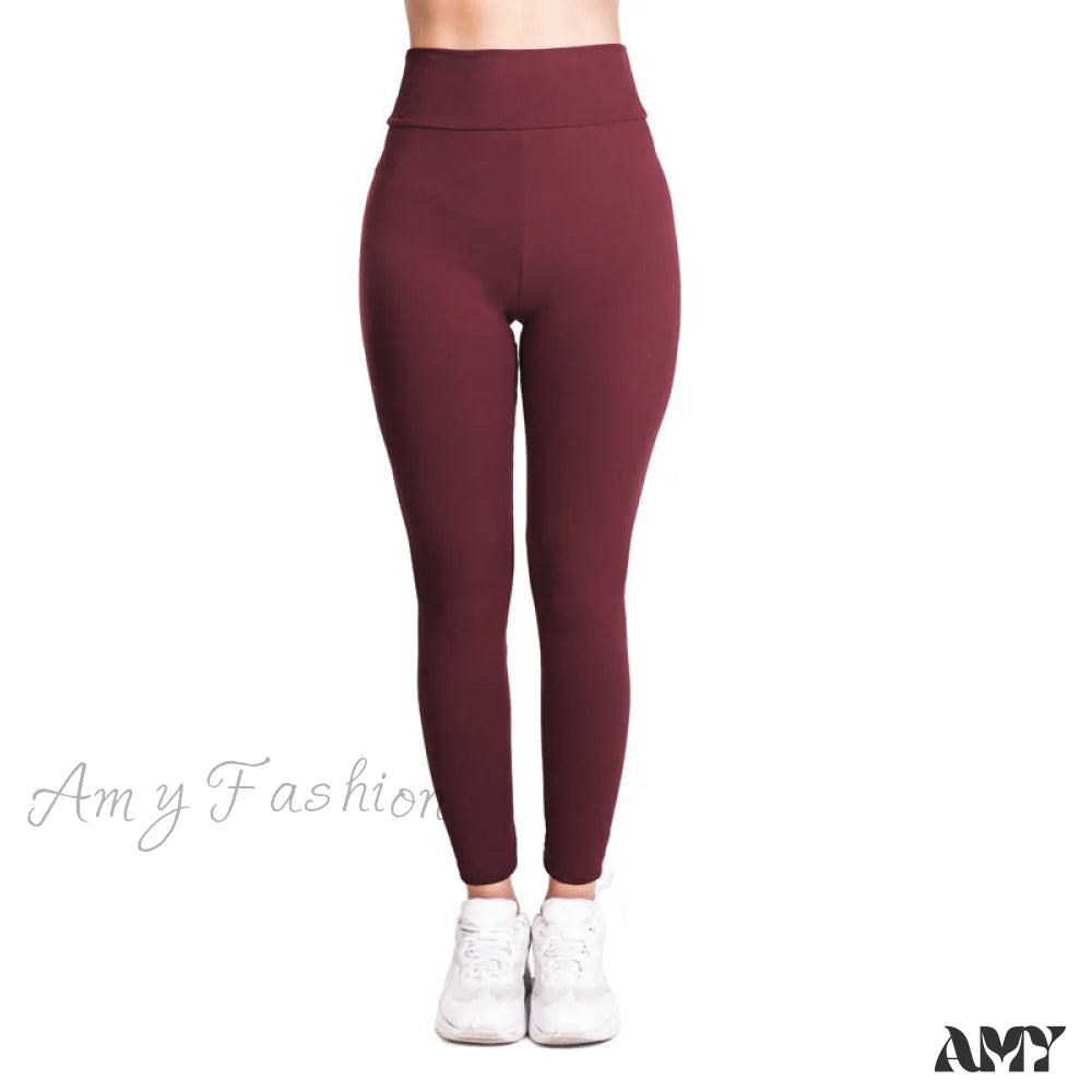 Amy Fashion - Plus Size Shapewear Sport Pants Wine Red / S