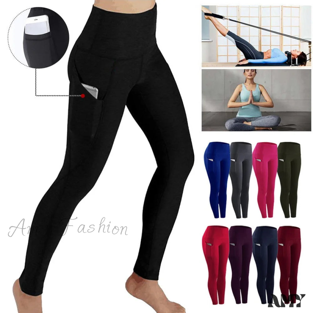 Amy Fashion - Pocket High Waist Push Up Sports Leggings