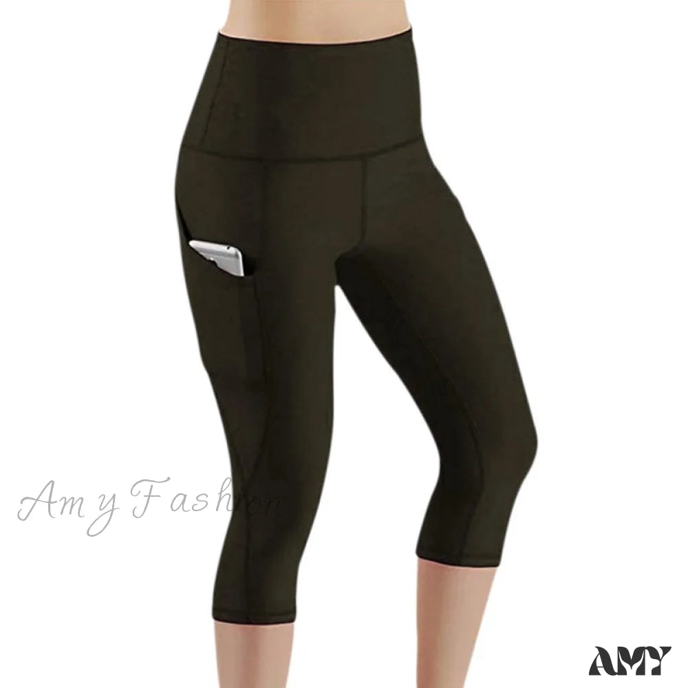 Amy Fashion - Pocket High Waist Push Up Sports Leggings Army Green 01 / S