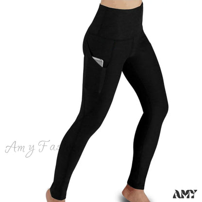 Amy Fashion - Pocket High Waist Push Up Sports Leggings Black / S