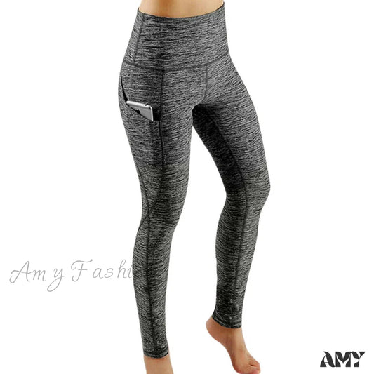 Amy Fashion - Pocket High Waist Push Up Sports Leggings Gray / S