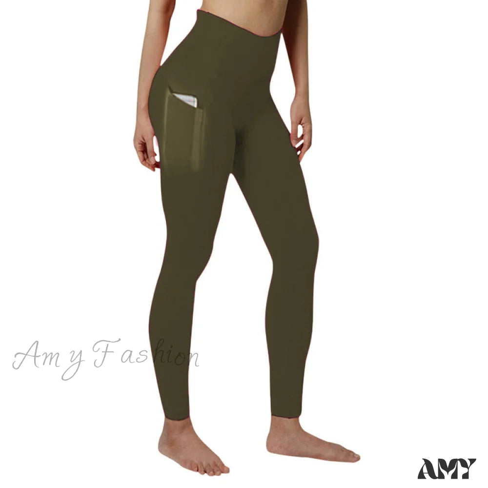 Amy Fashion - Pocket High Waist Push Up Sports Leggings Green / S