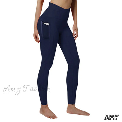 Amy Fashion - Pocket High Waist Push Up Sports Leggings Navy / S