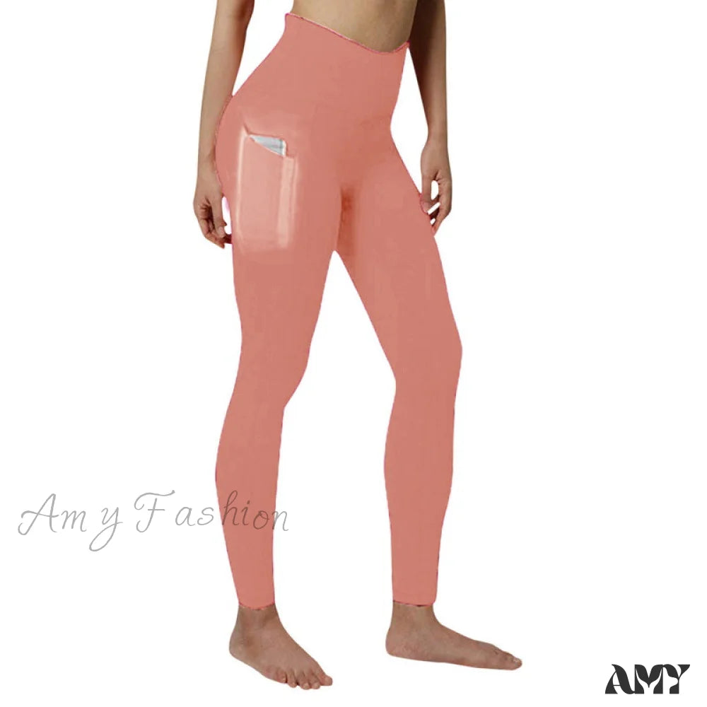 Amy Fashion - Pocket High Waist Push Up Sports Leggings Pink / S