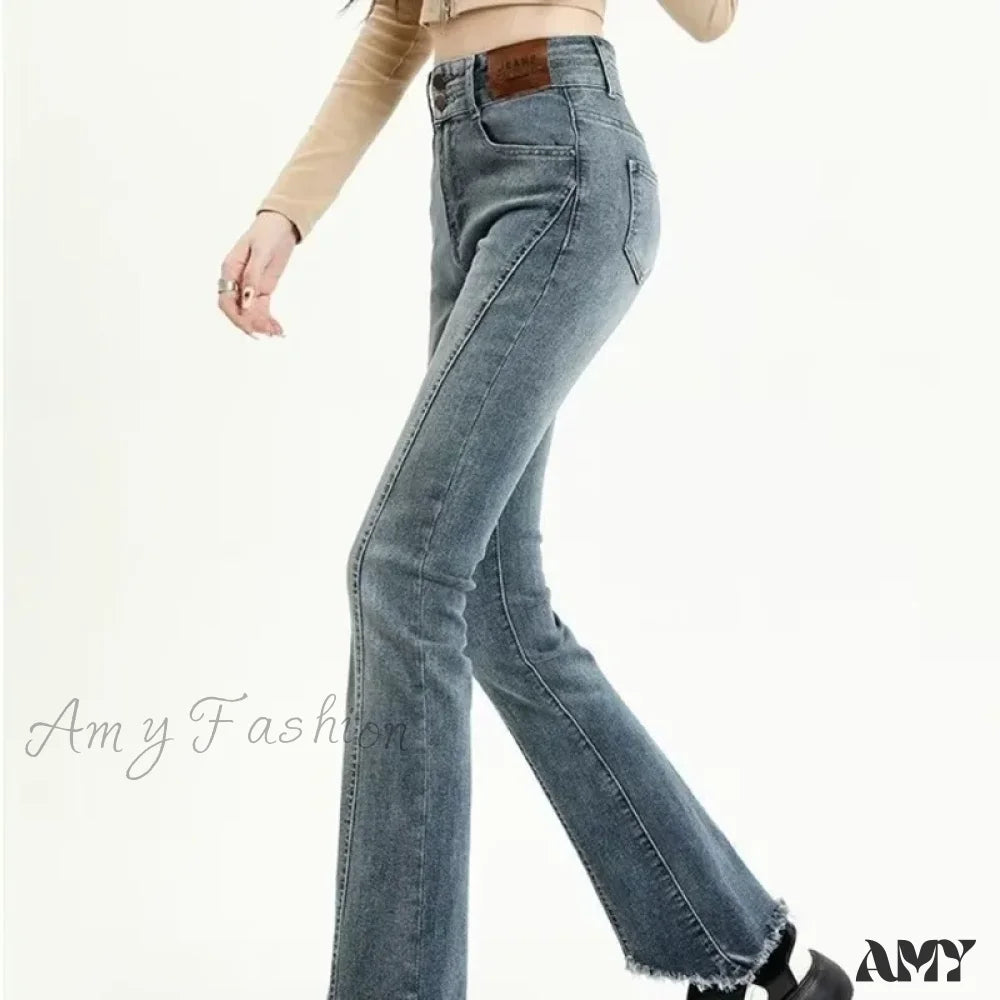 Amy Fashion - Popular High Waist Simple Lazy Trend Micro Raglan Japanese Genjuku Jean