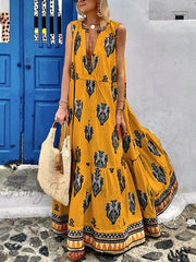Amy Fashion - Printed Deep V Neck Loose Casual Sleeveless Party Dresses