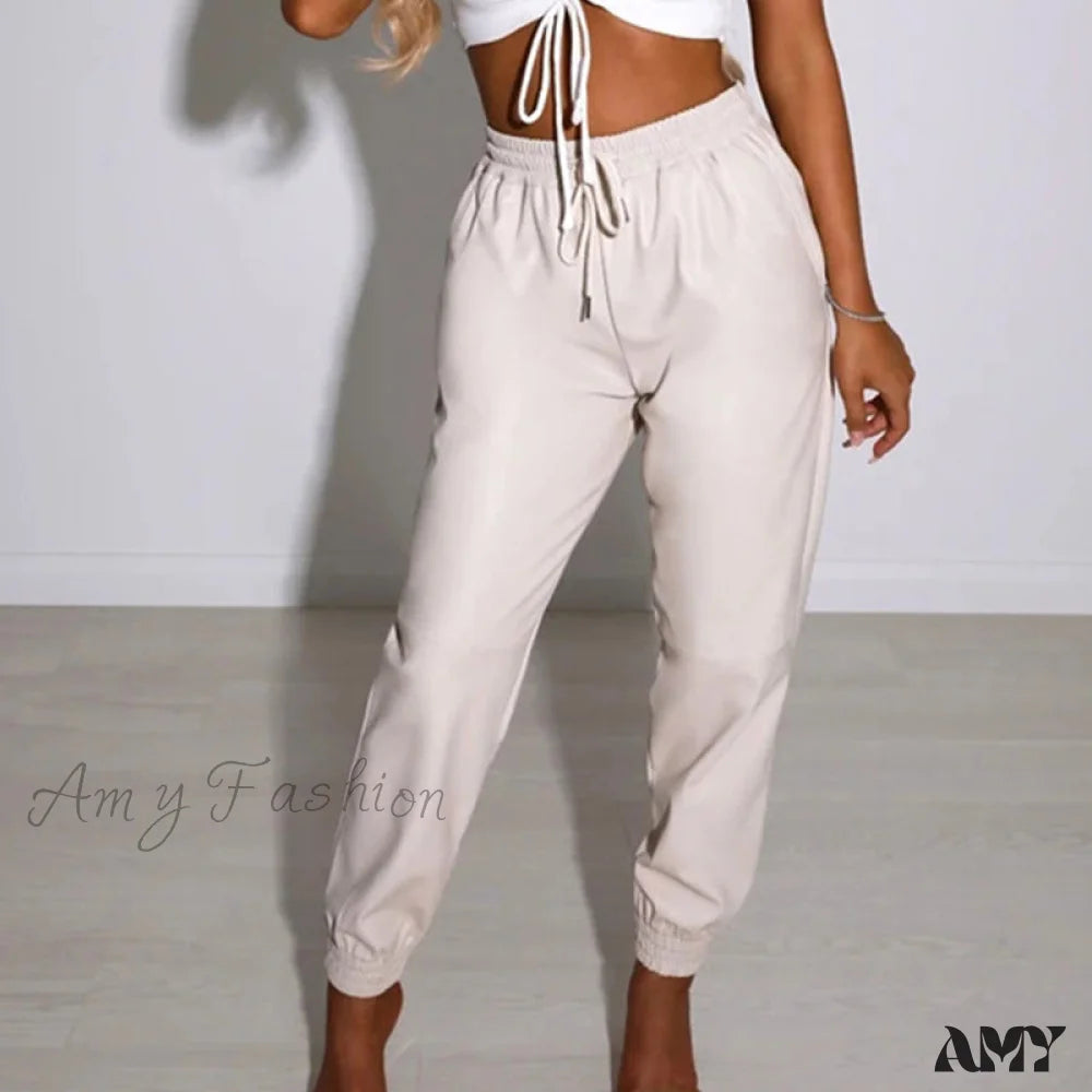 Amy Fashion - Pu Leather Elegant Office Pants