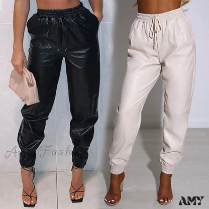 Amy Fashion - Pu Leather Elegant Office Pants