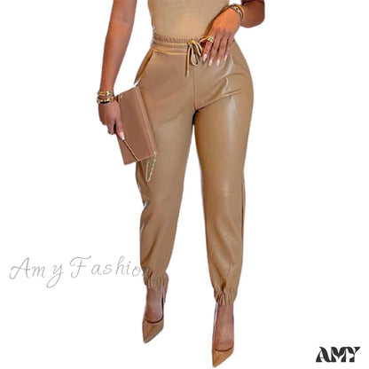 Amy Fashion - Pu Leather Elegant Office Pants