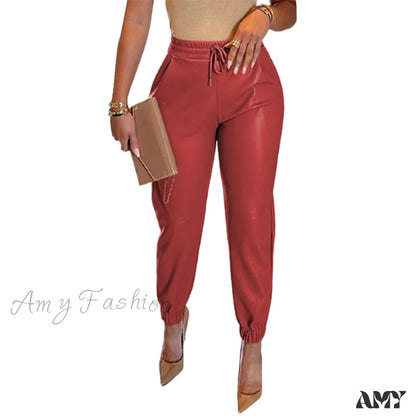 Amy Fashion - Pu Leather Elegant Office Pants