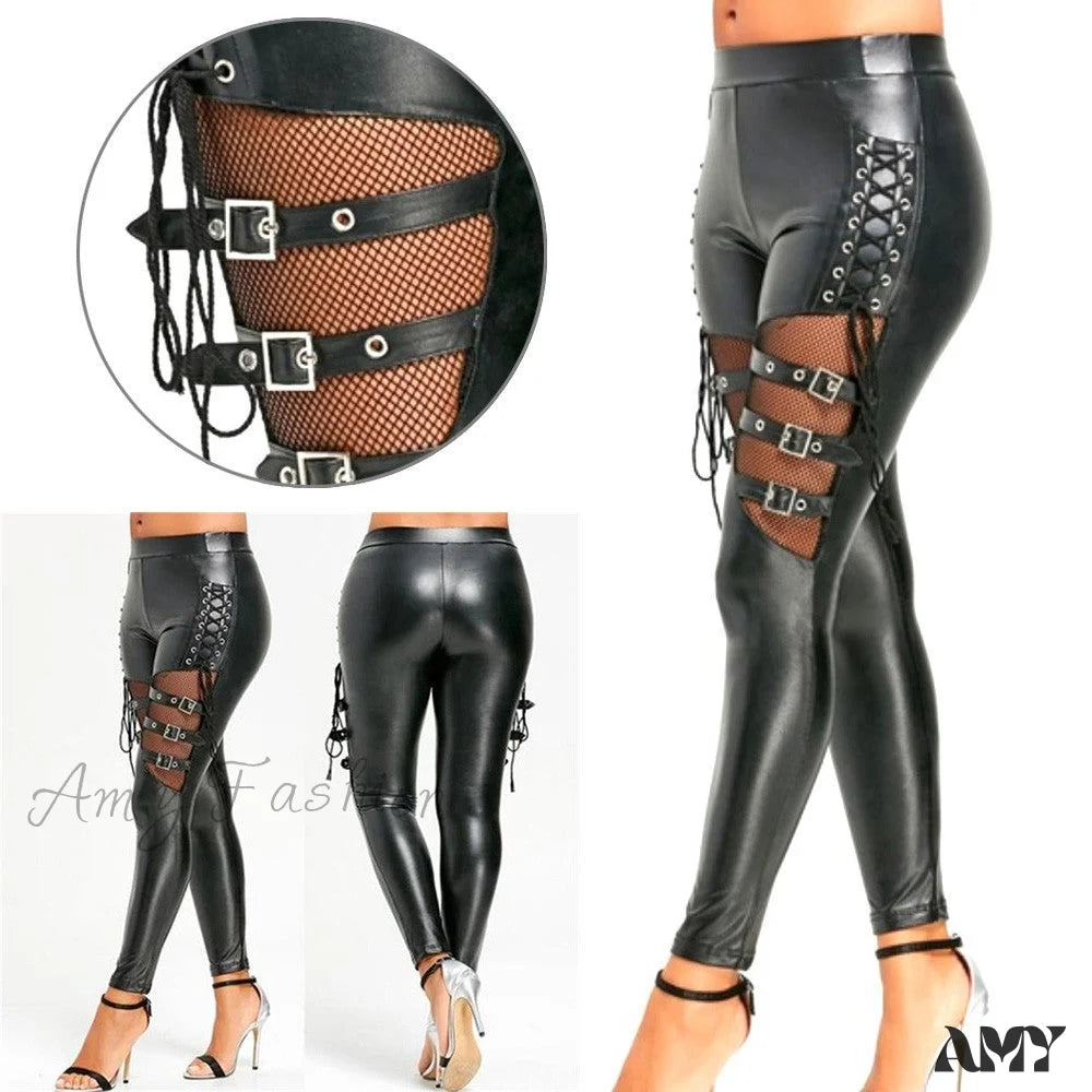 Amy Fashion - Pu Leather Skinny Slim Trouser Black / M