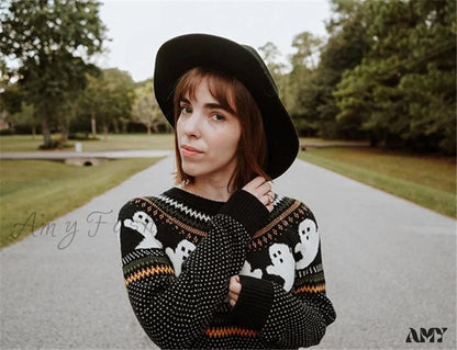 Amy Fashion - Pumpkin Knitted Pullovers Sweaters