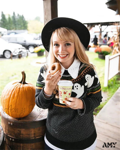 Amy Fashion - Pumpkin Knitted Pullovers Sweaters