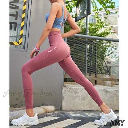 Amy Fashion - Push Up Gym Tights Sexy Tummy Legging Pink / S