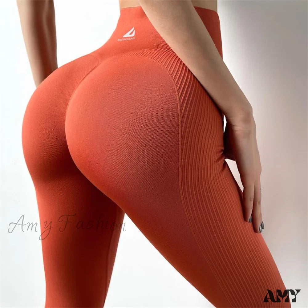 Amy Fashion - Push Up Seamless Leggings Red Orange / S