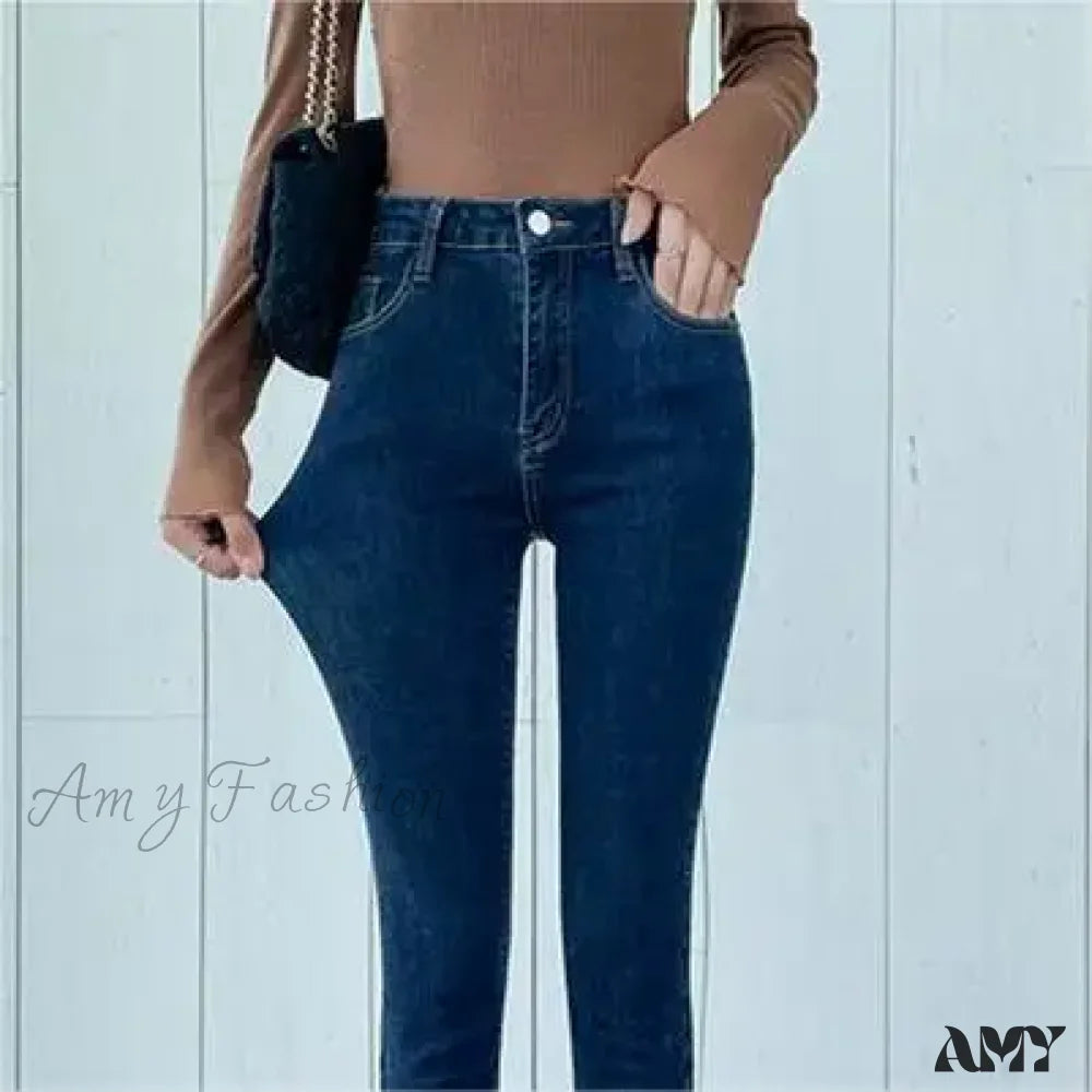 Amy Fashion - Quality Stretch Skinny Slim Fit Y2K Ripped Tight Denim Jean Blue Gray / 25