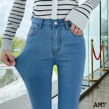 Amy Fashion - Quality Stretch Skinny Slim Fit Y2K Ripped Tight Denim Jean Light Blue / 25