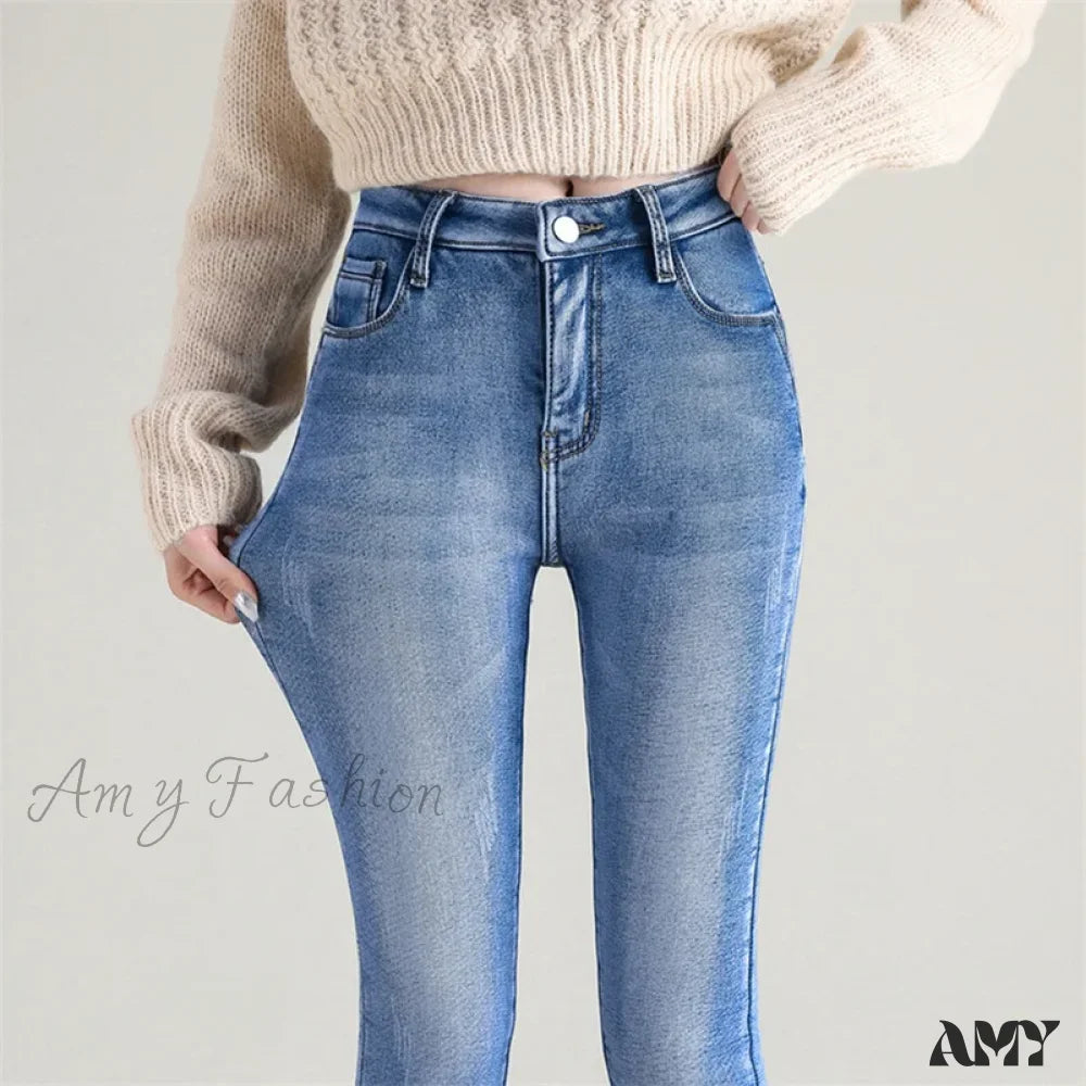 Amy Fashion - Quality Stretch Skinny Slim Fit Y2K Ripped Tight Denim Jean Sky Blue / 25