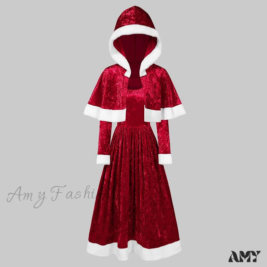 Amy Fashion - Retro Christmas O-Neck Long Sleeve Two-Piece Shawl Dress Red / S