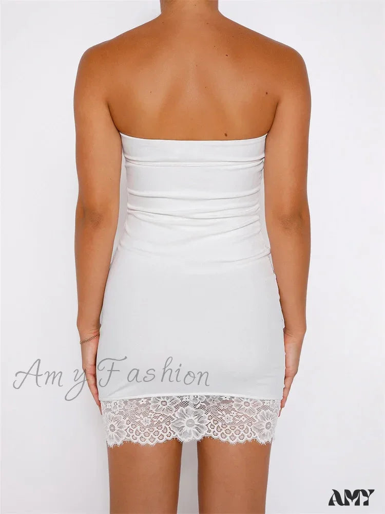 Amy Fashion - Retro Off Shoulder Tube Strapless Backless Mini Dress