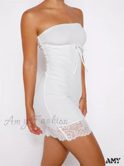 Amy Fashion - Retro Off Shoulder Tube Strapless Backless Mini Dress