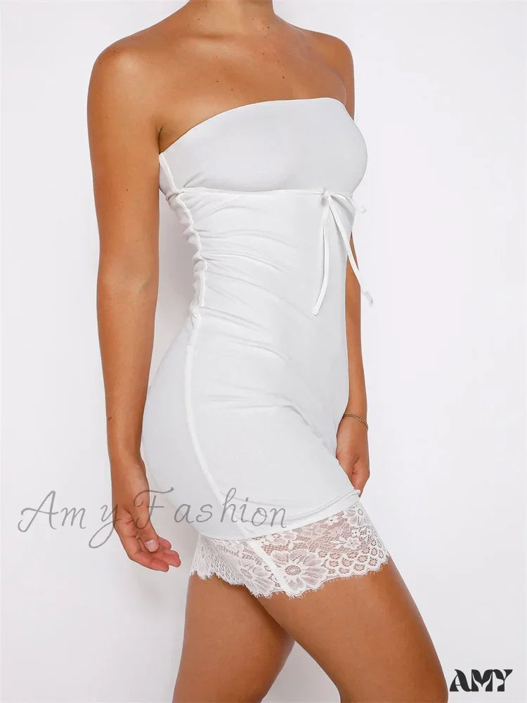 Amy Fashion - Retro Off Shoulder Tube Strapless Backless Mini Dress White / S