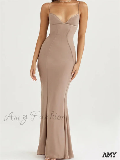 Amy Fashion - Retro Slim Fit For Women Sleeveless Strap Bodycon Backless V-Neck Formal Club Night