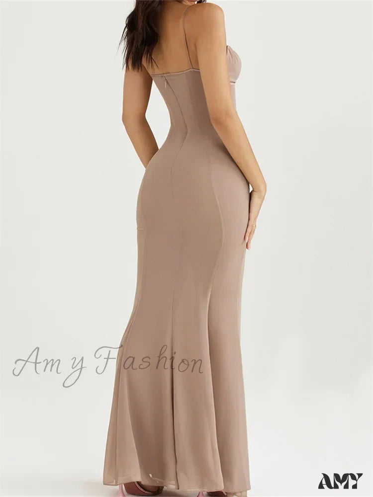 Amy Fashion - Retro Slim Fit For Women Sleeveless Strap Bodycon Backless V-Neck Formal Club Night