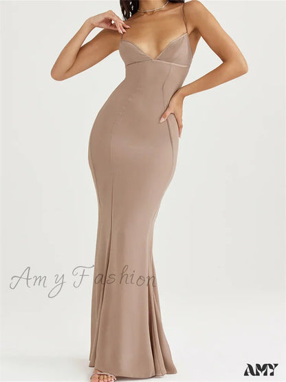 Amy Fashion - Retro Slim Fit For Women Sleeveless Strap Bodycon Backless V-Neck Formal Club Night