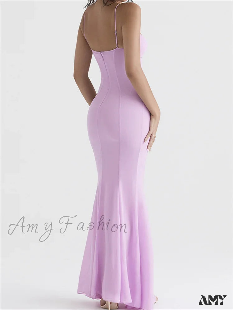 Amy Fashion - Retro Slim Fit For Women Sleeveless Strap Bodycon Backless V-Neck Formal Club Night