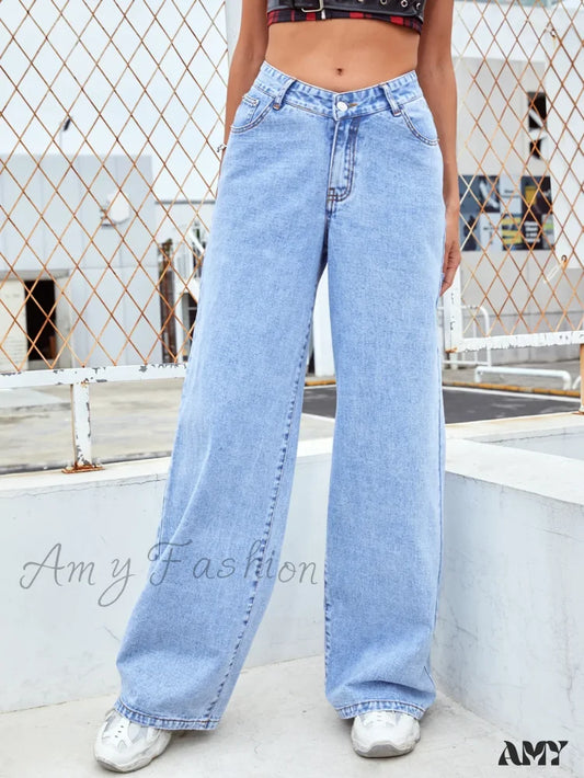 Amy Fashion - Retro Wide Loose Slimming High Street Straight Denim Jean