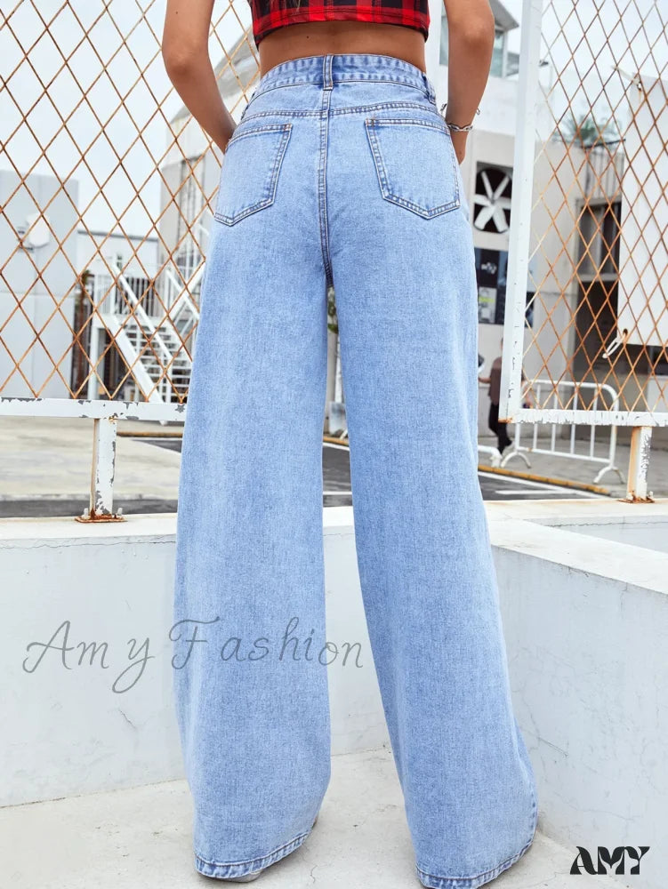 Amy Fashion - Retro Wide Loose Slimming High Street Straight Denim Jean