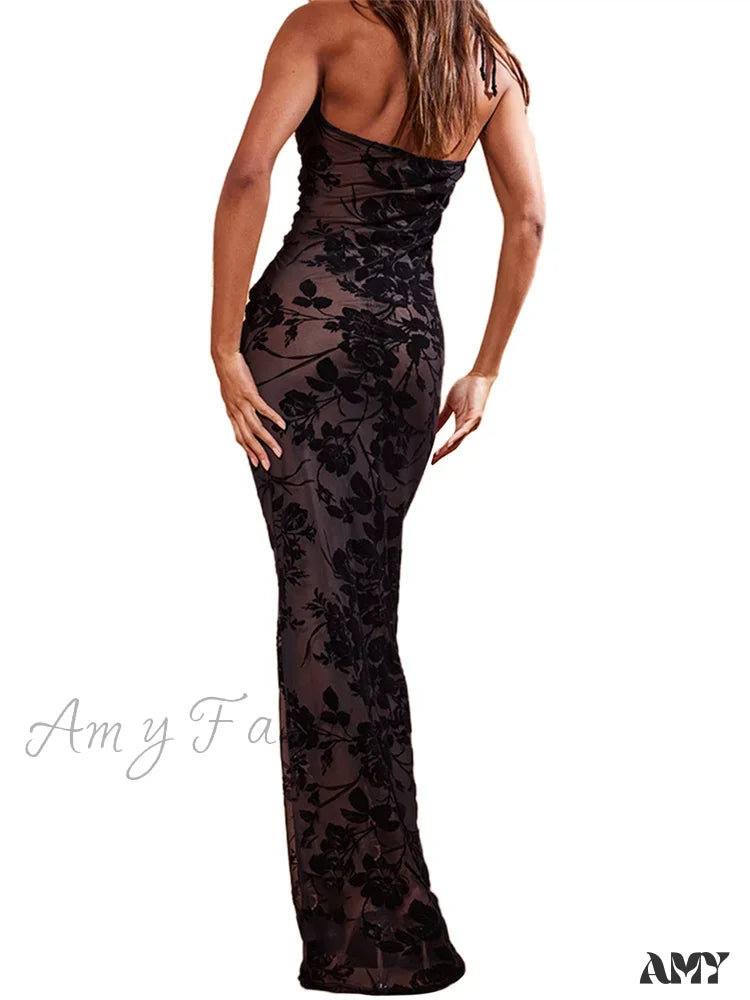 Amy Fashion - Retro Women Y2K Lace See Through Halter Lace-Up Backless Summer Low Cut V-Neck