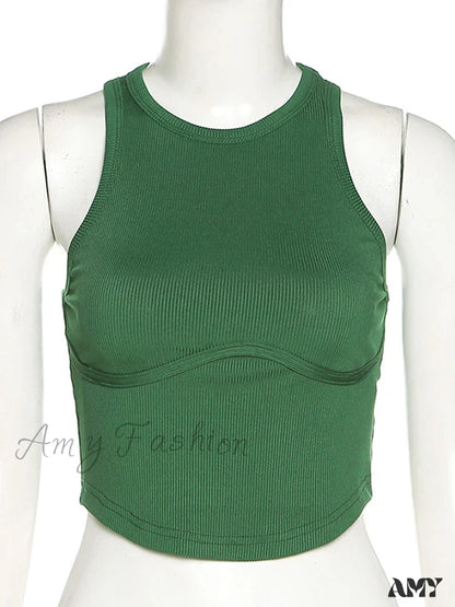 Amy Fashion - Ribbed Solid Skinny Sleeveless Body-Shaping Streetwear Crop Top