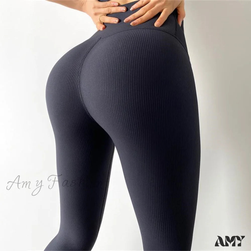 Amy Fashion - Ribbed Yoga Pants Seamless Sports Leggings