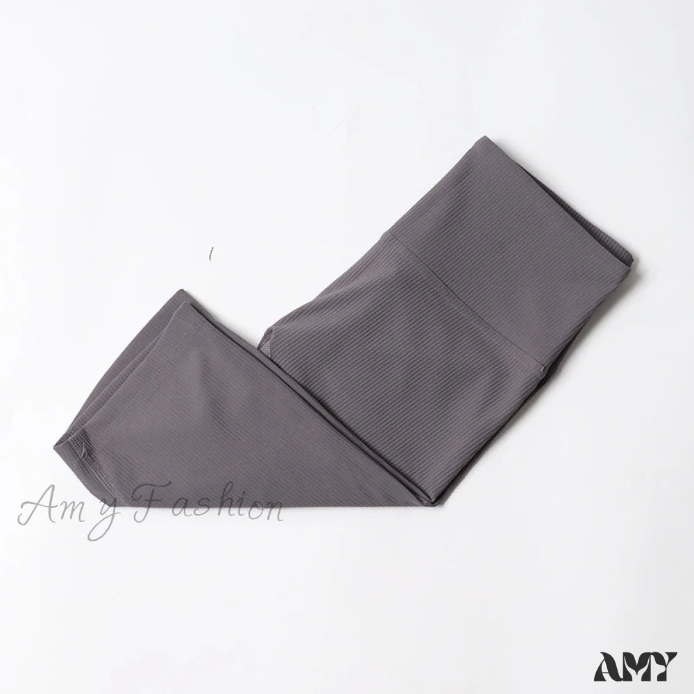 Amy Fashion - Ribbed Yoga Pants Seamless Sports Leggings Titanium Gray-Shorts / S