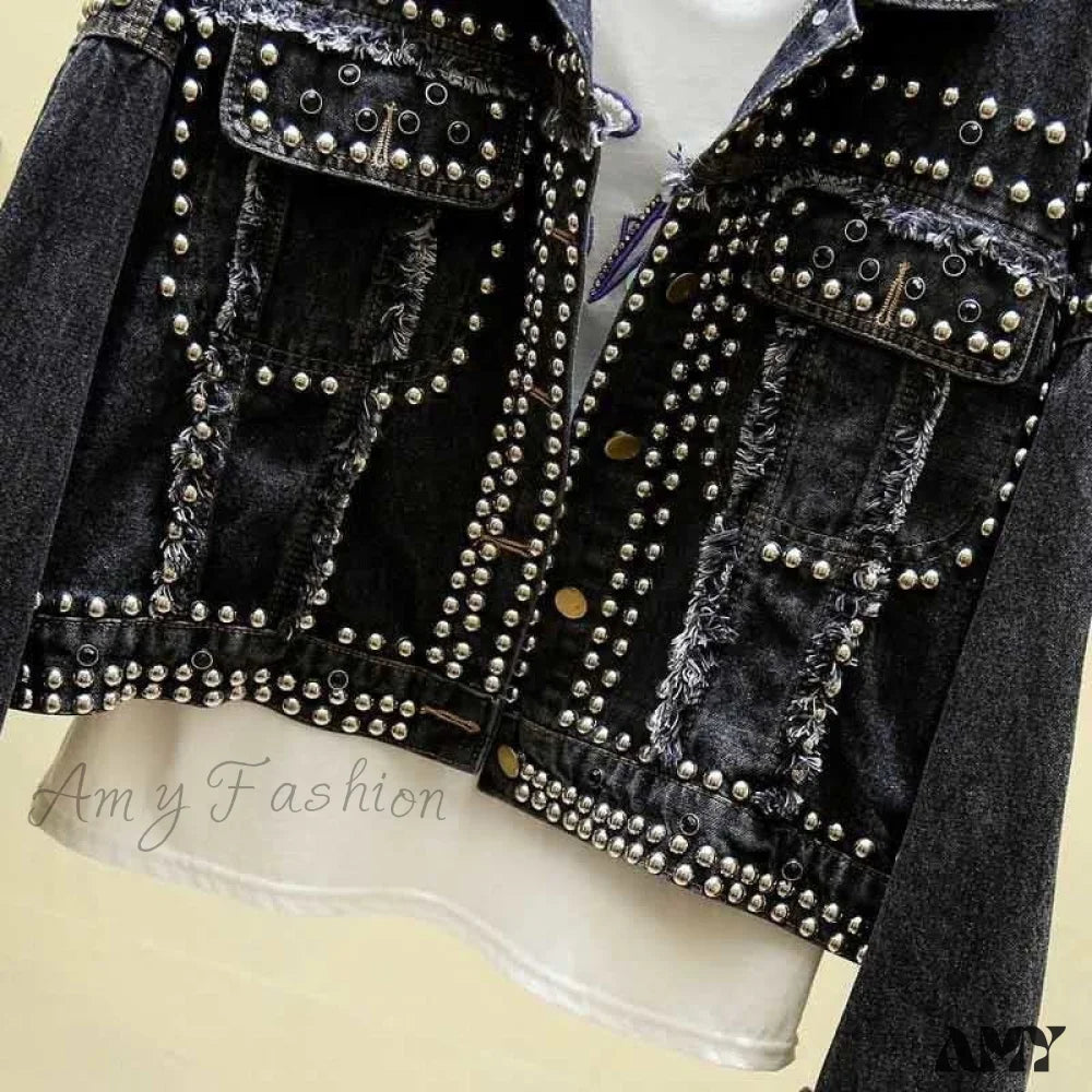 Amy Fashion - Rivet Studded Denim Jacket