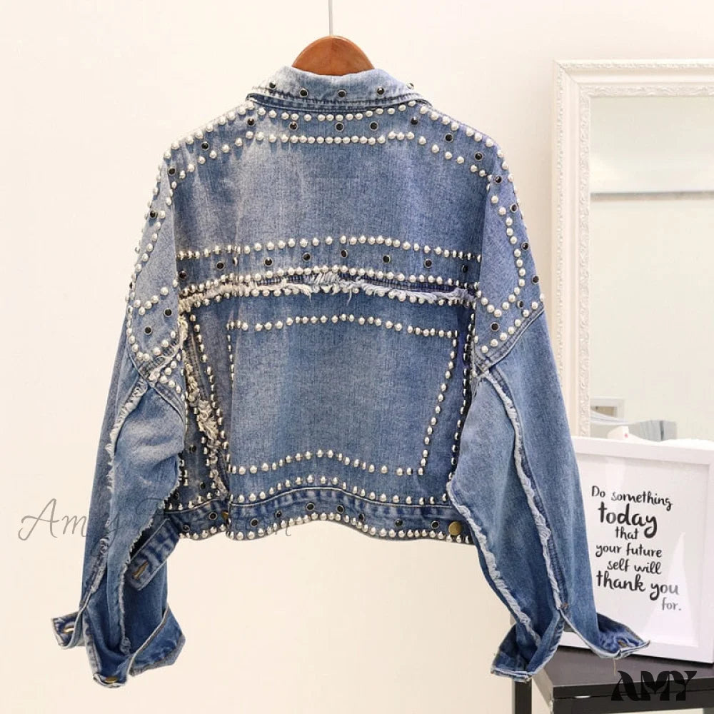 Amy Fashion - Rivet Studded Denim Jacket