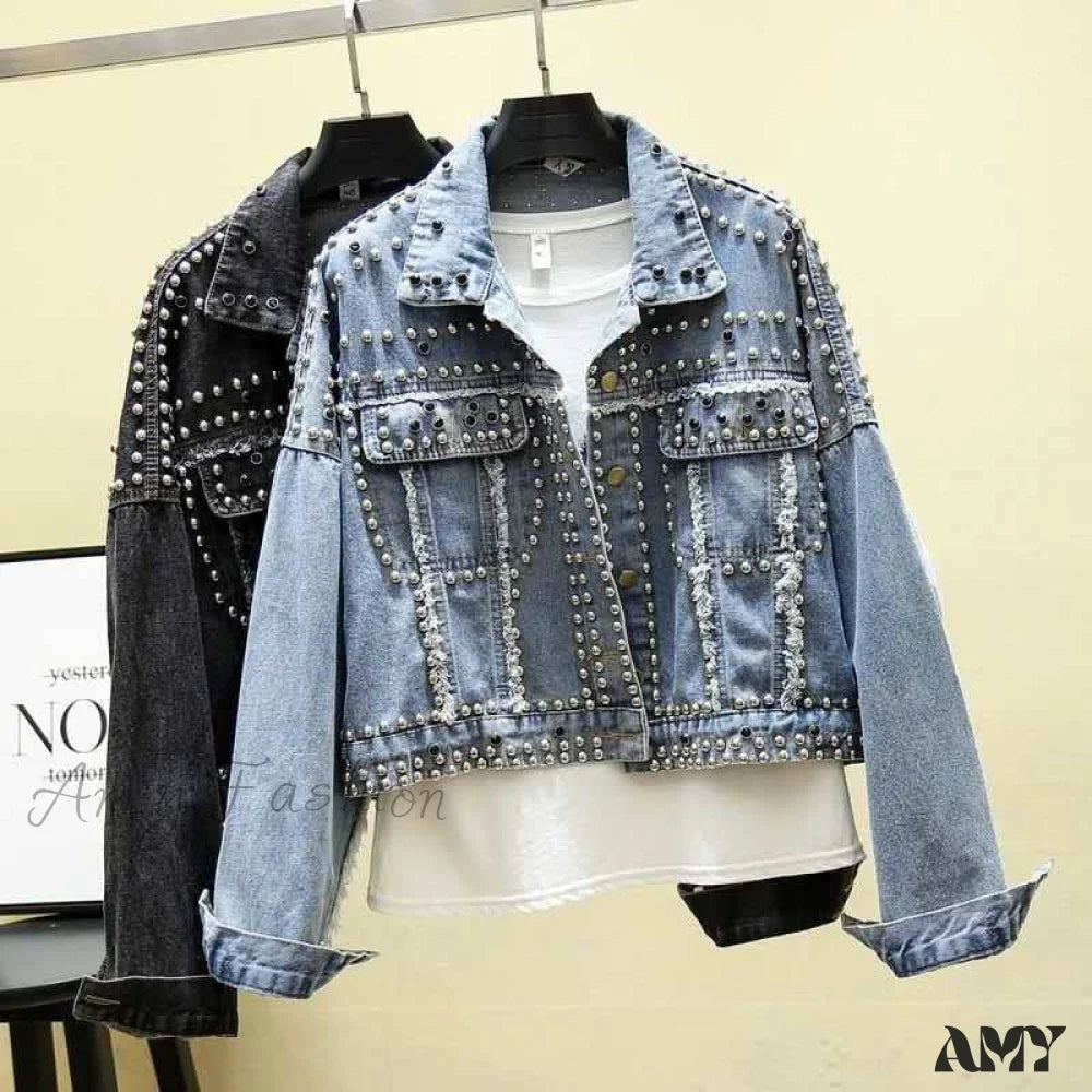 Amy Fashion - Rivet Studded Denim Jacket