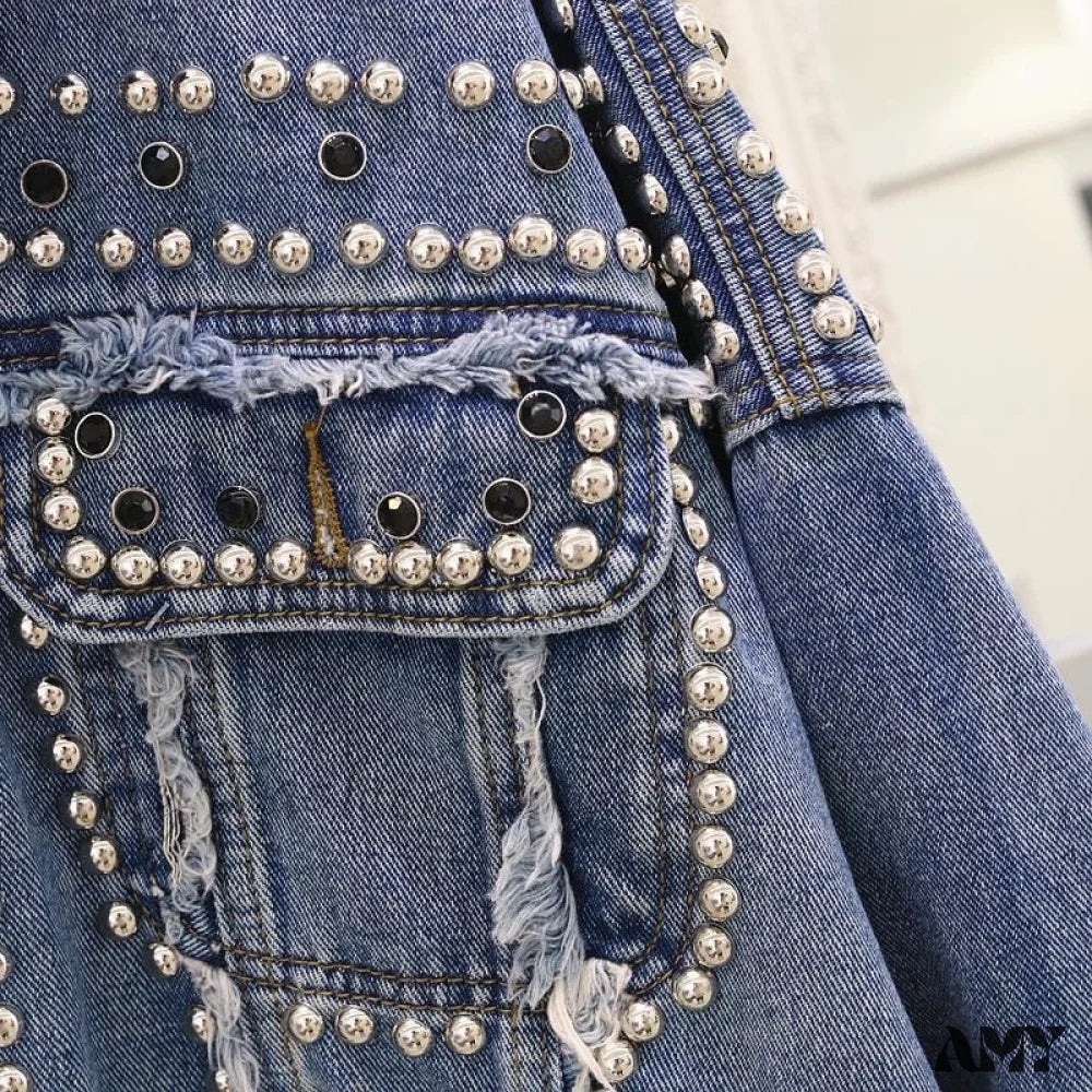 Amy Fashion - Rivet Studded Denim Jacket