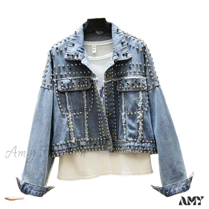 Amy Fashion - Rivet Studded Denim Jacket