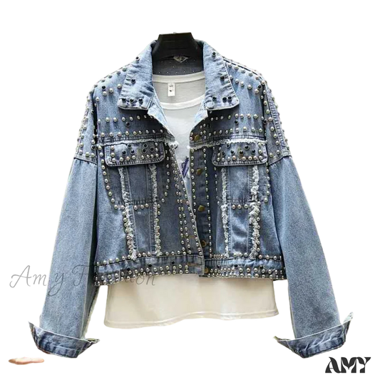 Amy Fashion - Rivet Studded Denim Jacket