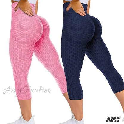 Amy Fashion - Ruched Butt Leggings Capris Pants