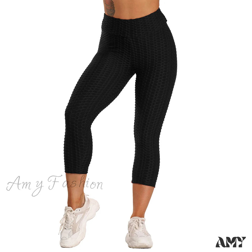 Amy Fashion - Ruched Butt Leggings Capris Pants Black / S