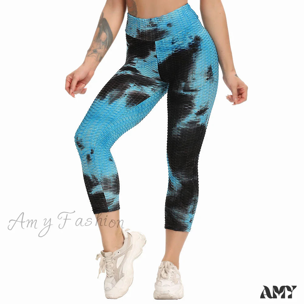 Amy Fashion - Ruched Butt Leggings Capris Pants Blackblue / S