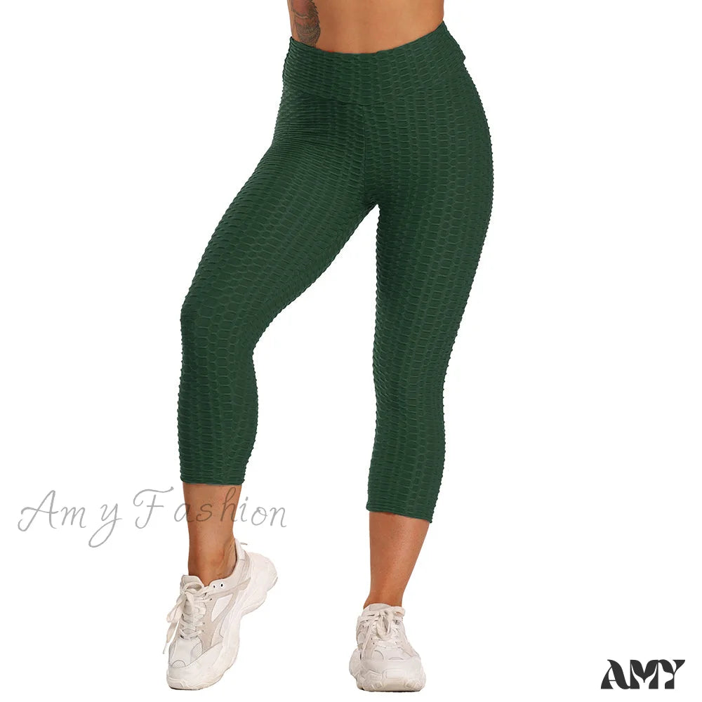 Amy Fashion - Ruched Butt Leggings Capris Pants Darkgreen / S