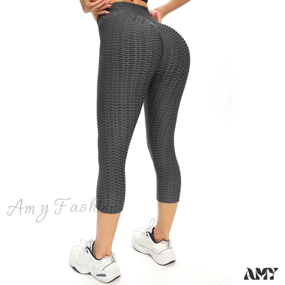 Amy Fashion - Ruched Butt Leggings Capris Pants Deep Grey / S